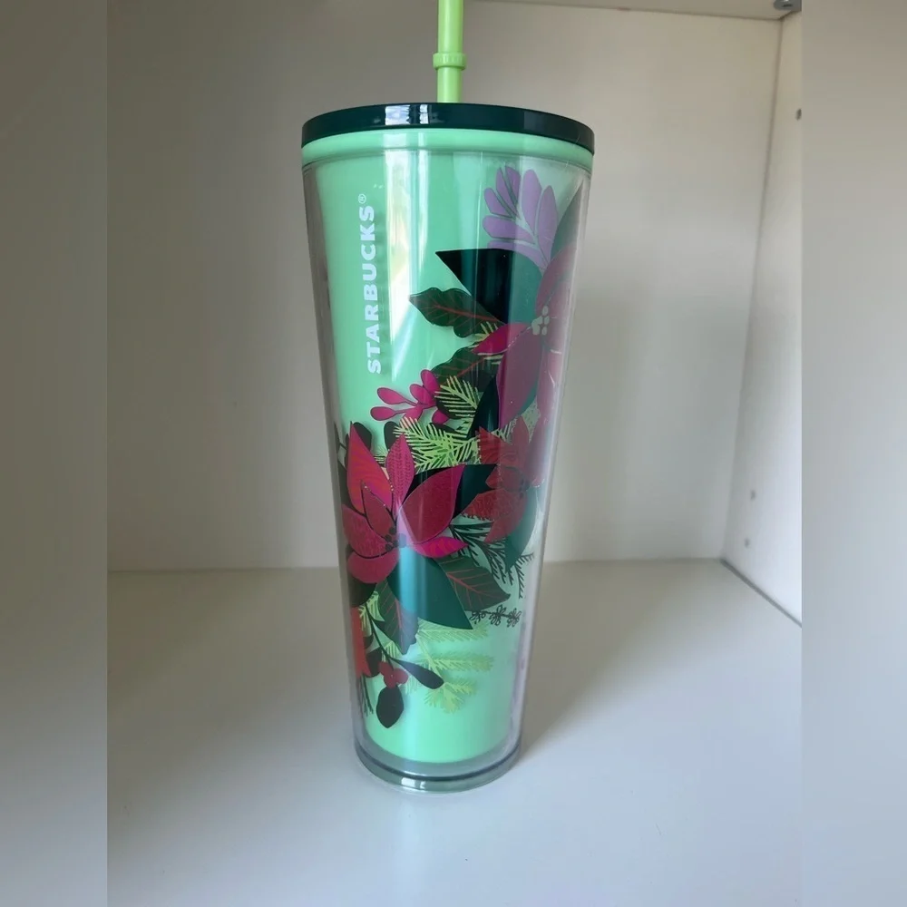 Starbucks Christmas 2021 Green Poinsettia Tumbler 24oz
